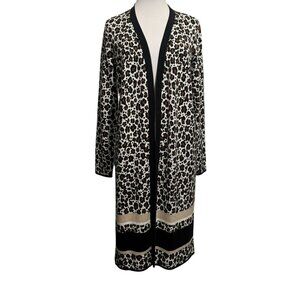 Ann Taylor Leopard Animal Print Colorblock Open Cardigan Sz M Winter White Midi